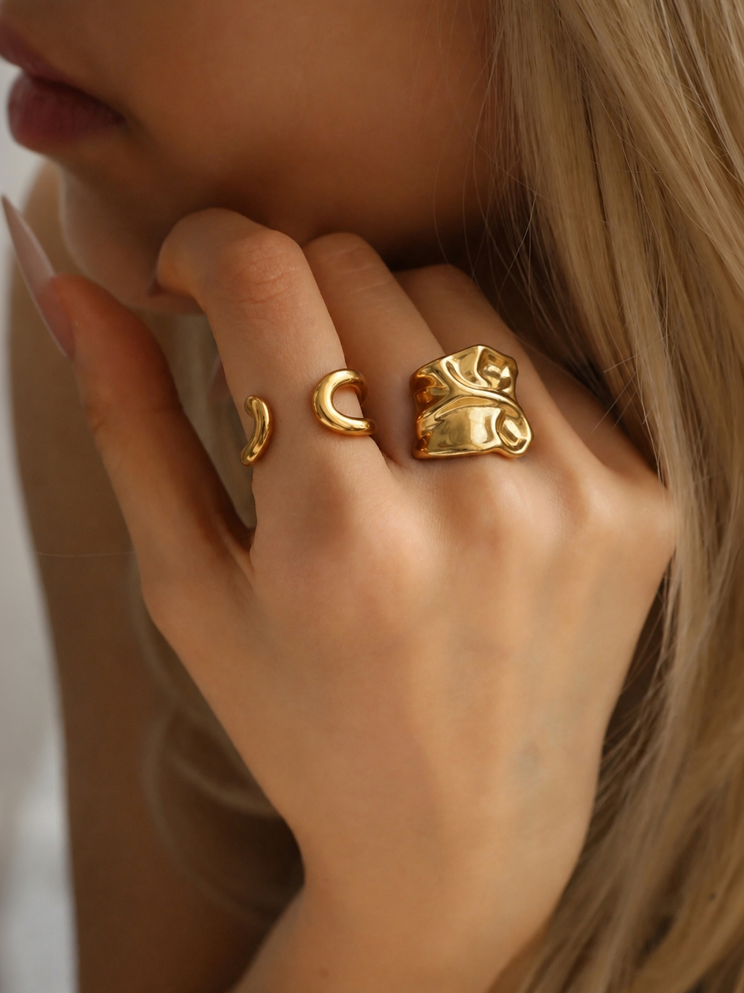 Elegant Stainless Steel Gold-plated Open Ring