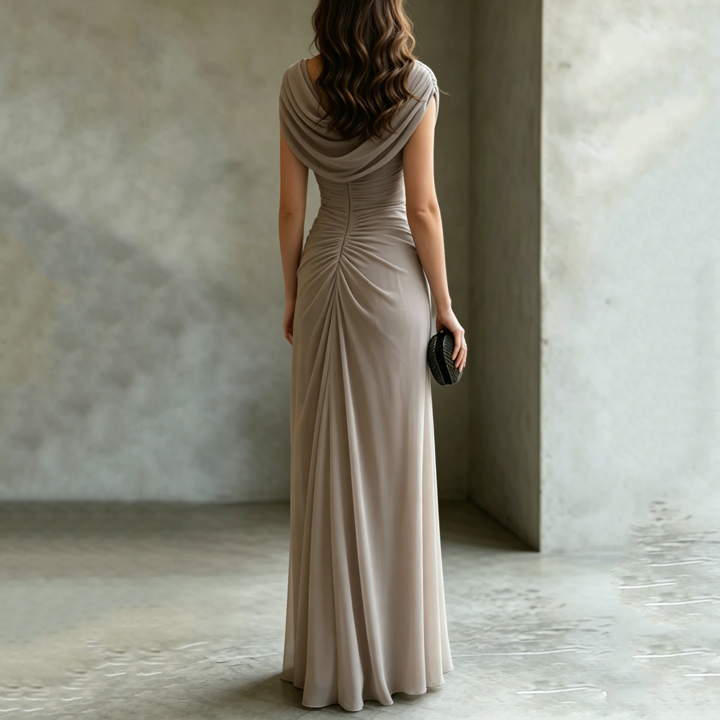 Elegant Pleated Neckline Irregular Dress