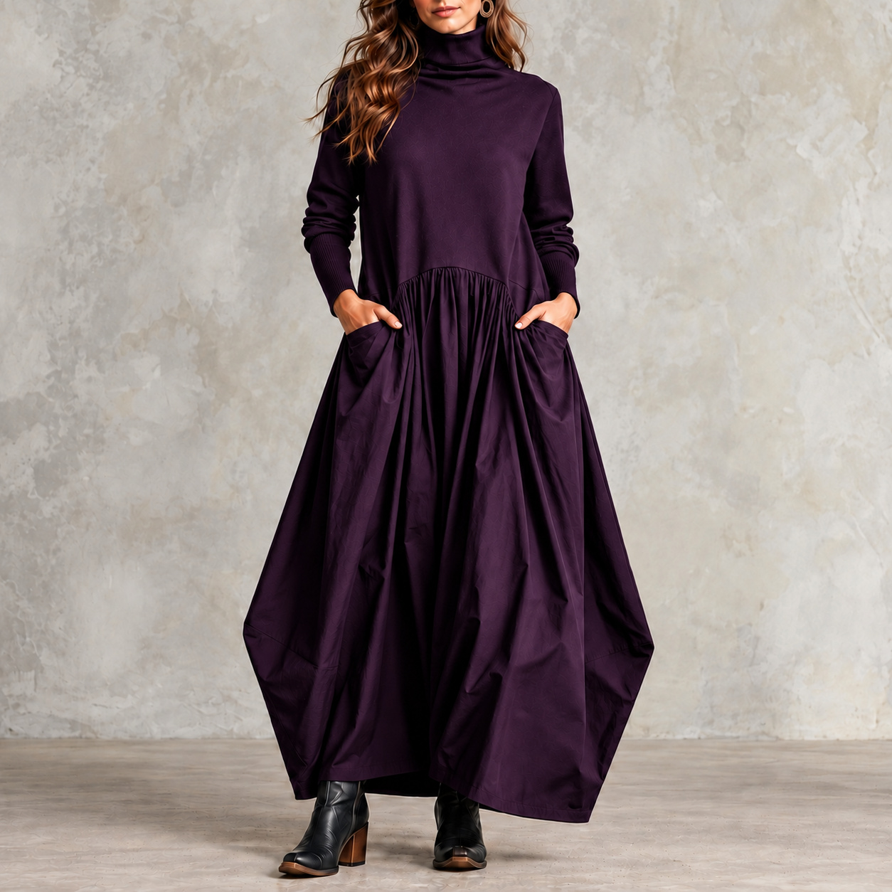 Slouchy Turtleneck And Flared Maxi Dress 