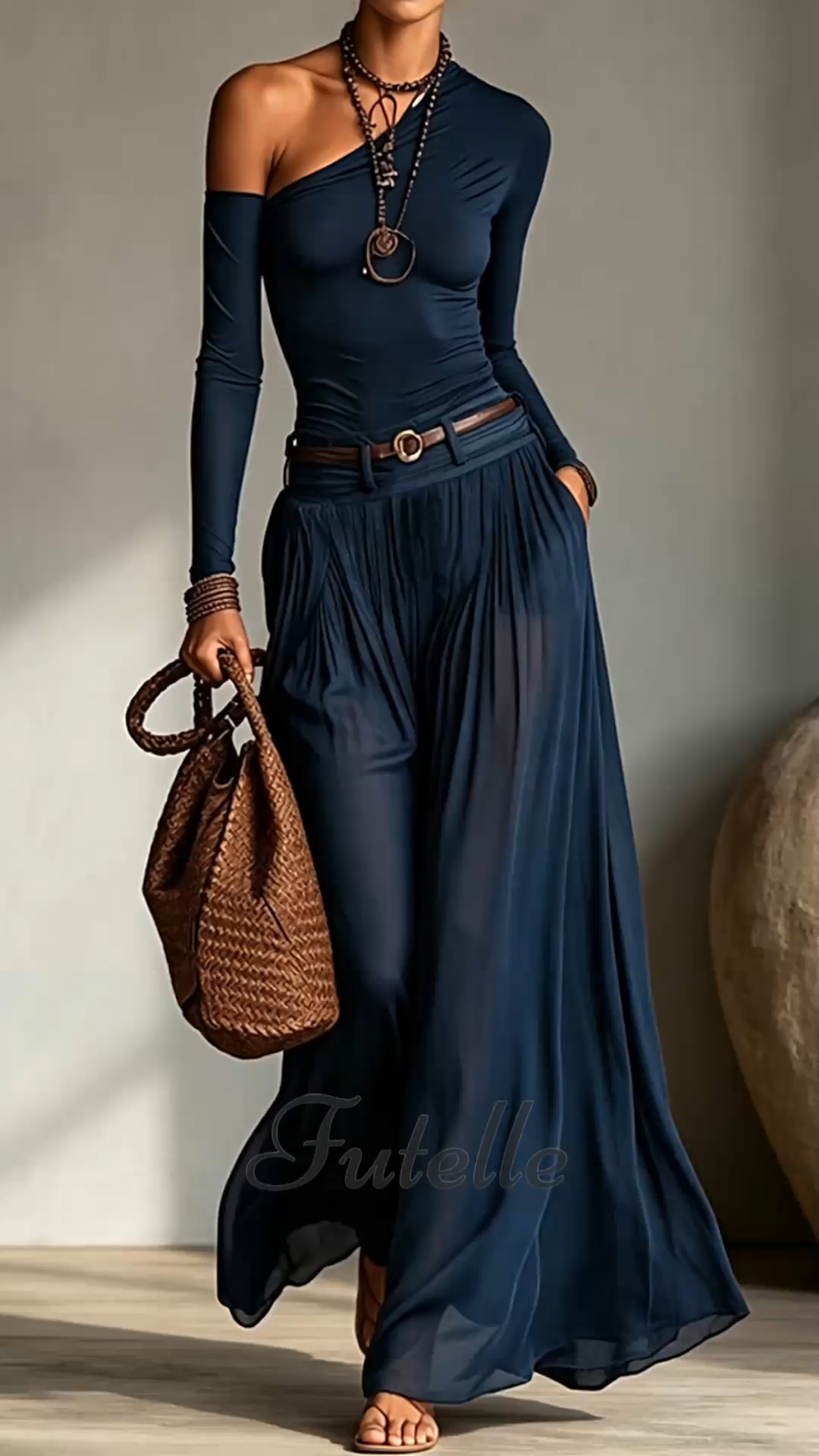Retro Solid Color Simple Off-shoulder Long-sleeved Dress
