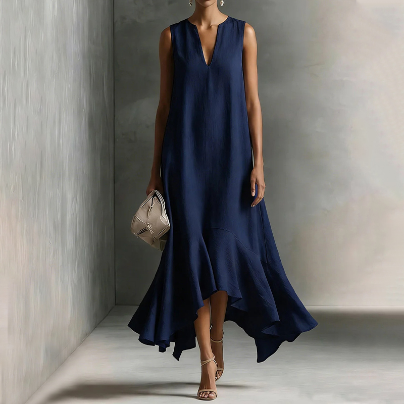Women's Fashion Deep V-neck Sleeveless Irregular Hem Dress