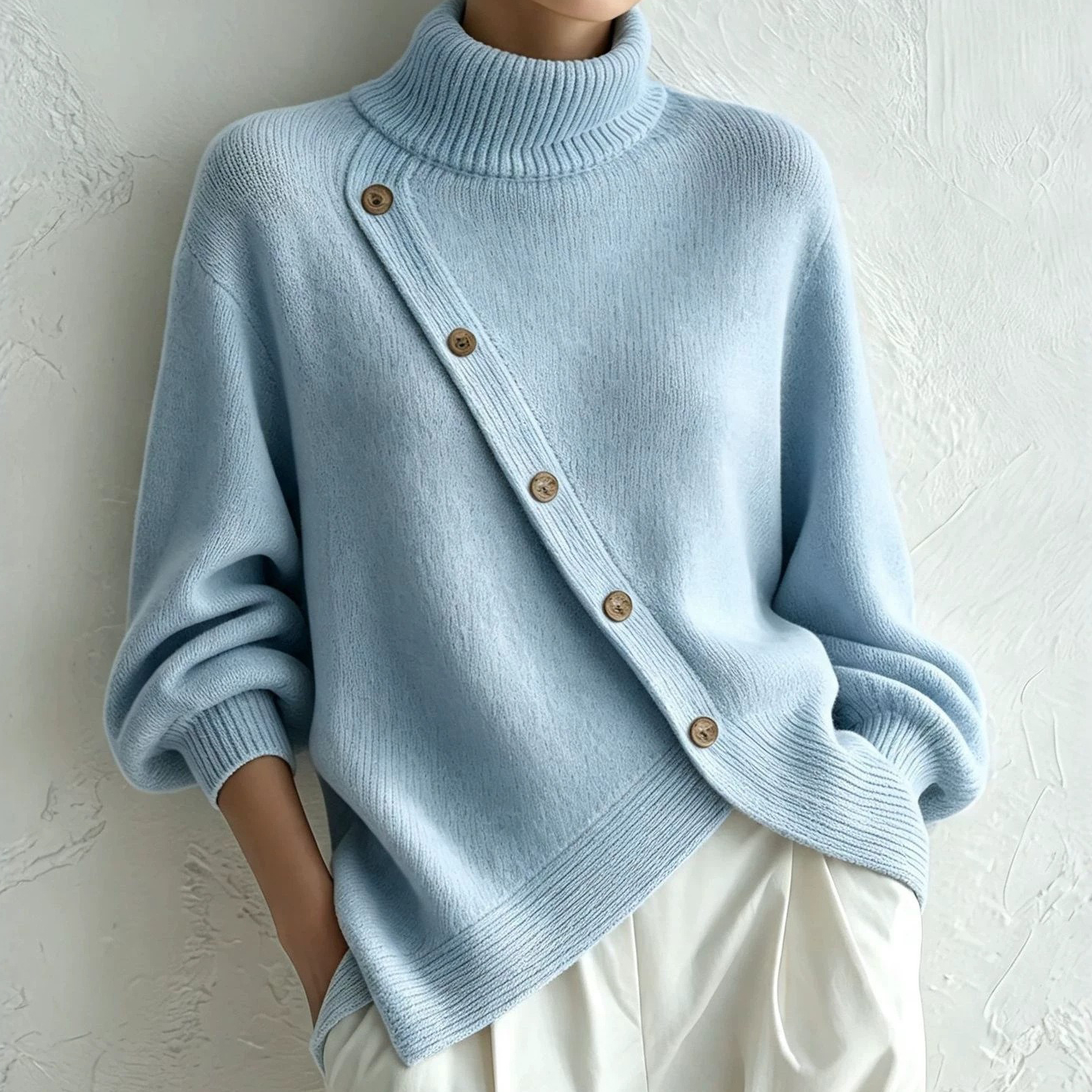 Women's Fall Winter Cozy Asymmetric-neck Ribbed Pullover Top