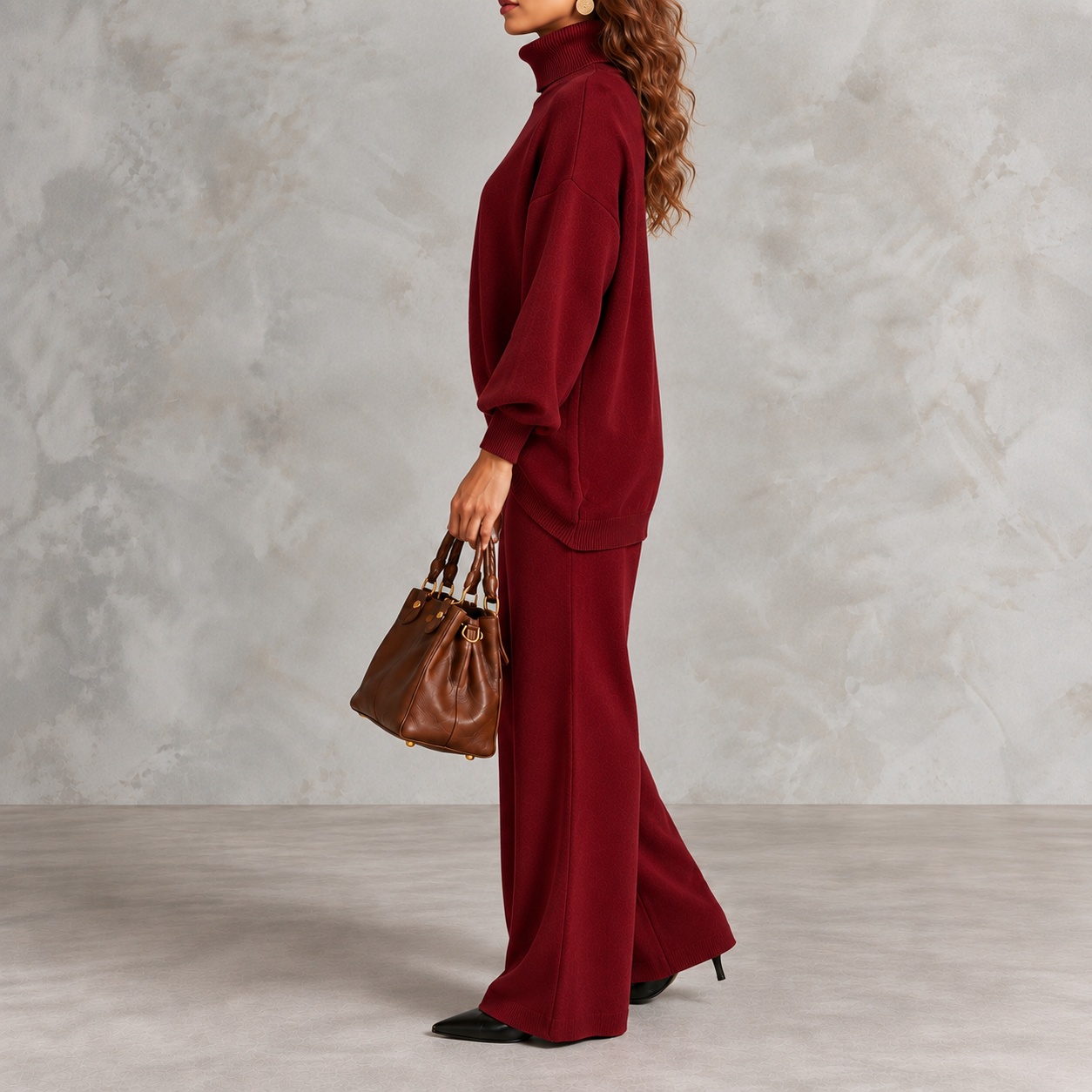 Asymmetric Pocket Button-detail Knit Sweater And Knit Trousers Two-piece Set