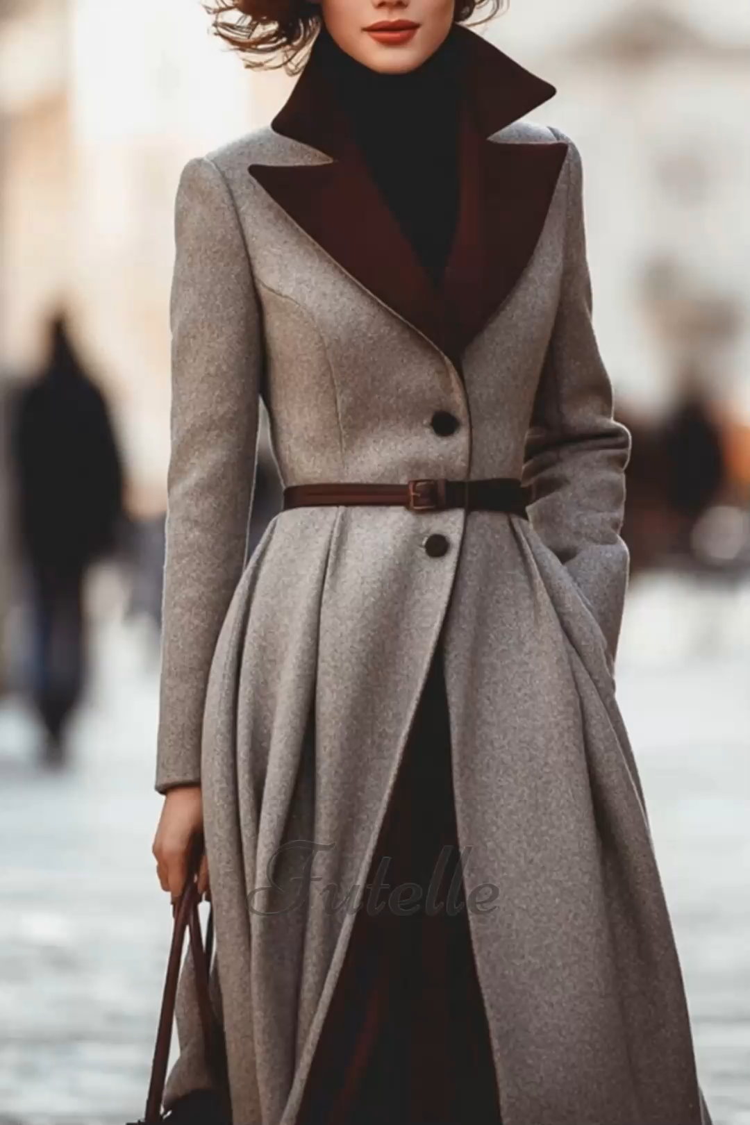Vintage Classy Pleated Bottom Long Wool Coat