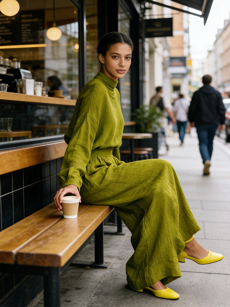 Vintage Classy Shirt & Skirt Flowy Linen Two Piece Set