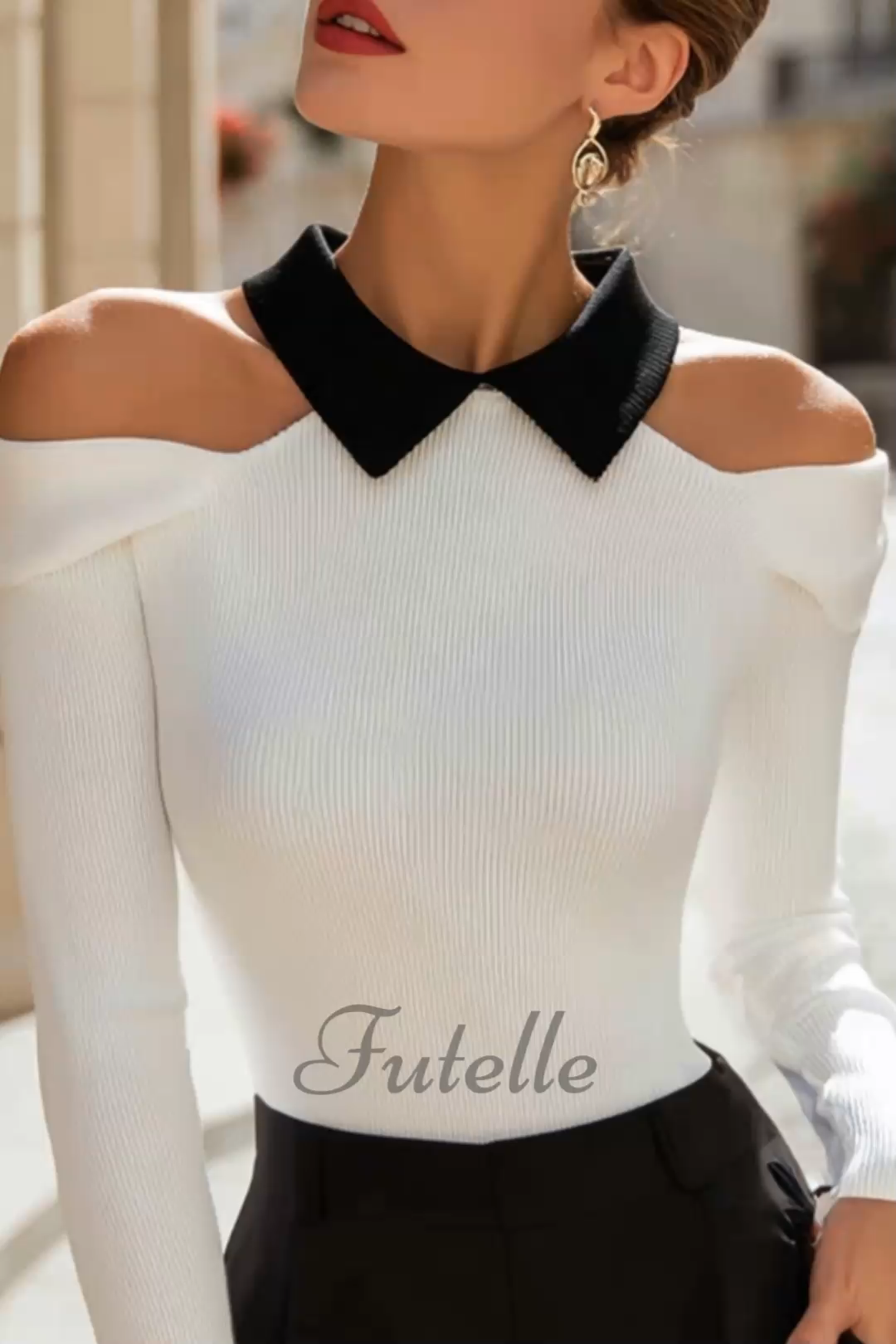 Elegant Temperament Design Sense Long Sleeve Knitted Sweater