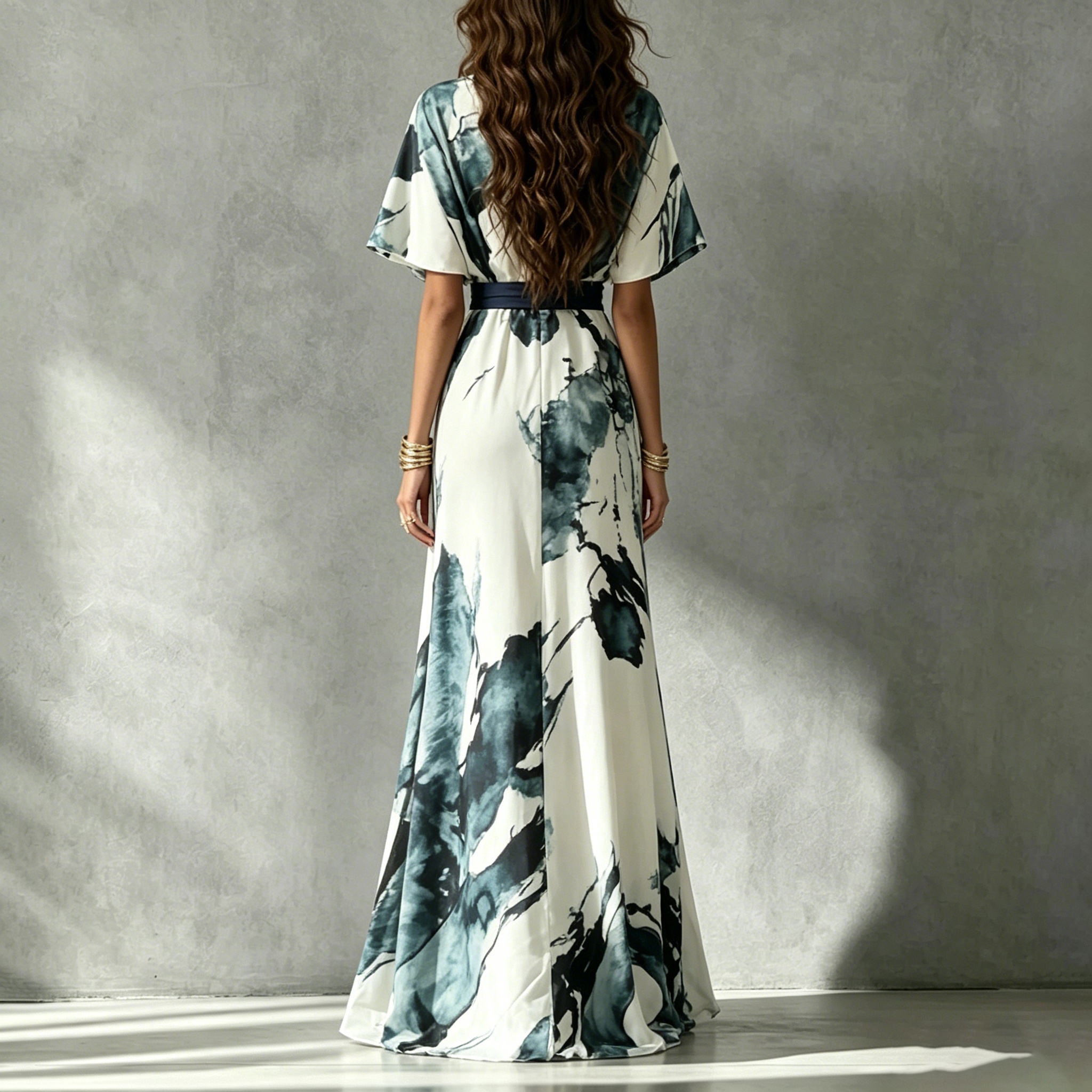 Elegant  V-neck Printed Maxi Dress