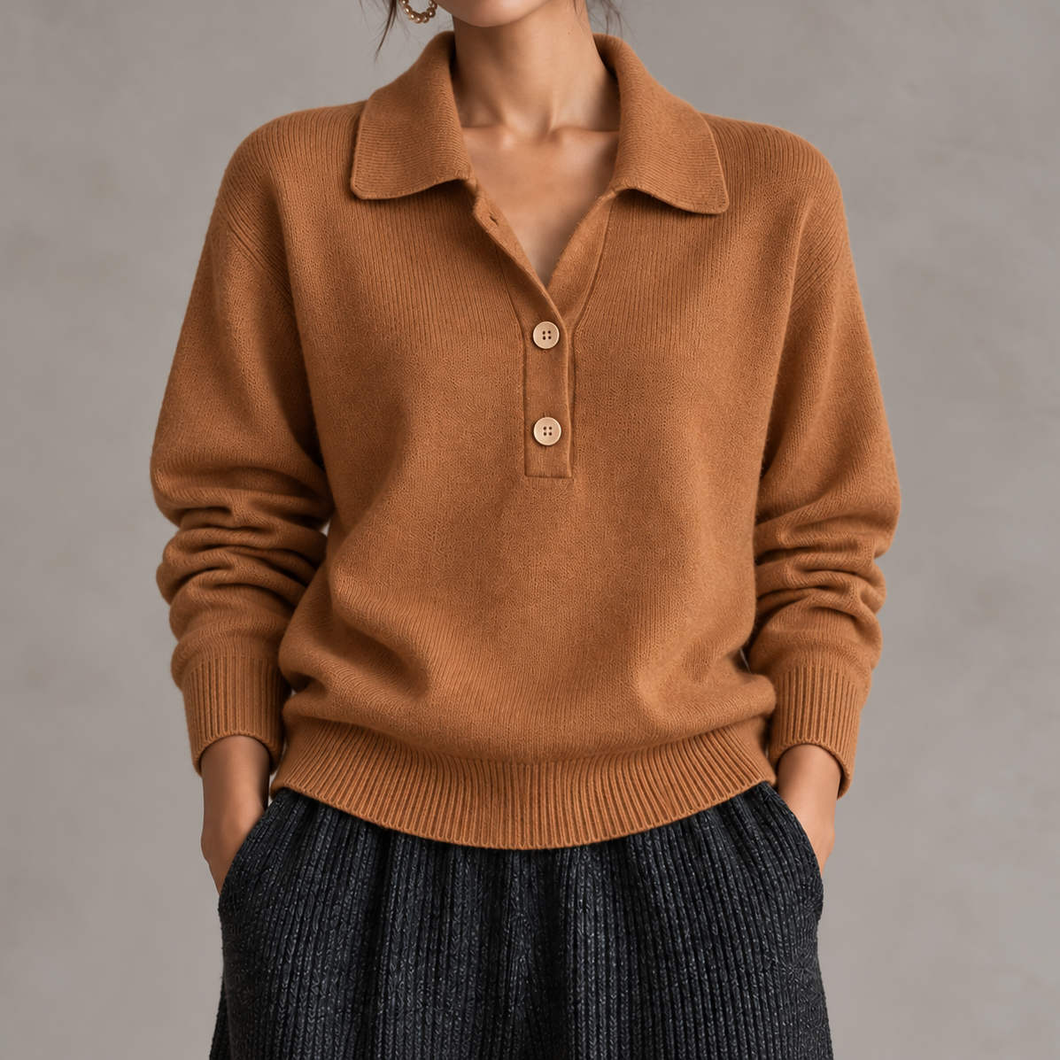 Elegance Collared Half-button Knit Top