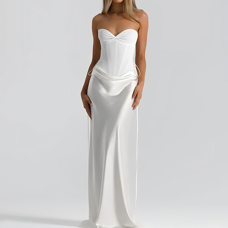 Solid Color Slim Fit Bandeau Jumpsuit And Skirt Two-piece Set