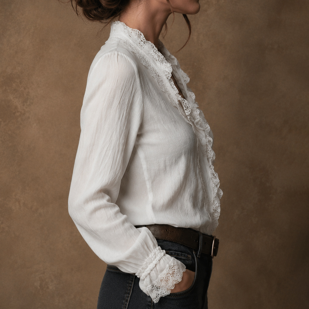 Elegant Lace-trimmed Thin Long-ssleeved Shirt