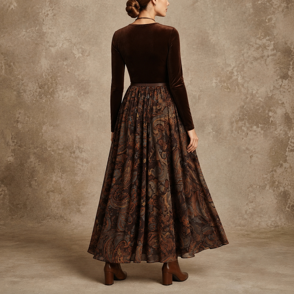 Retro Paisley Print  Maxi Dress