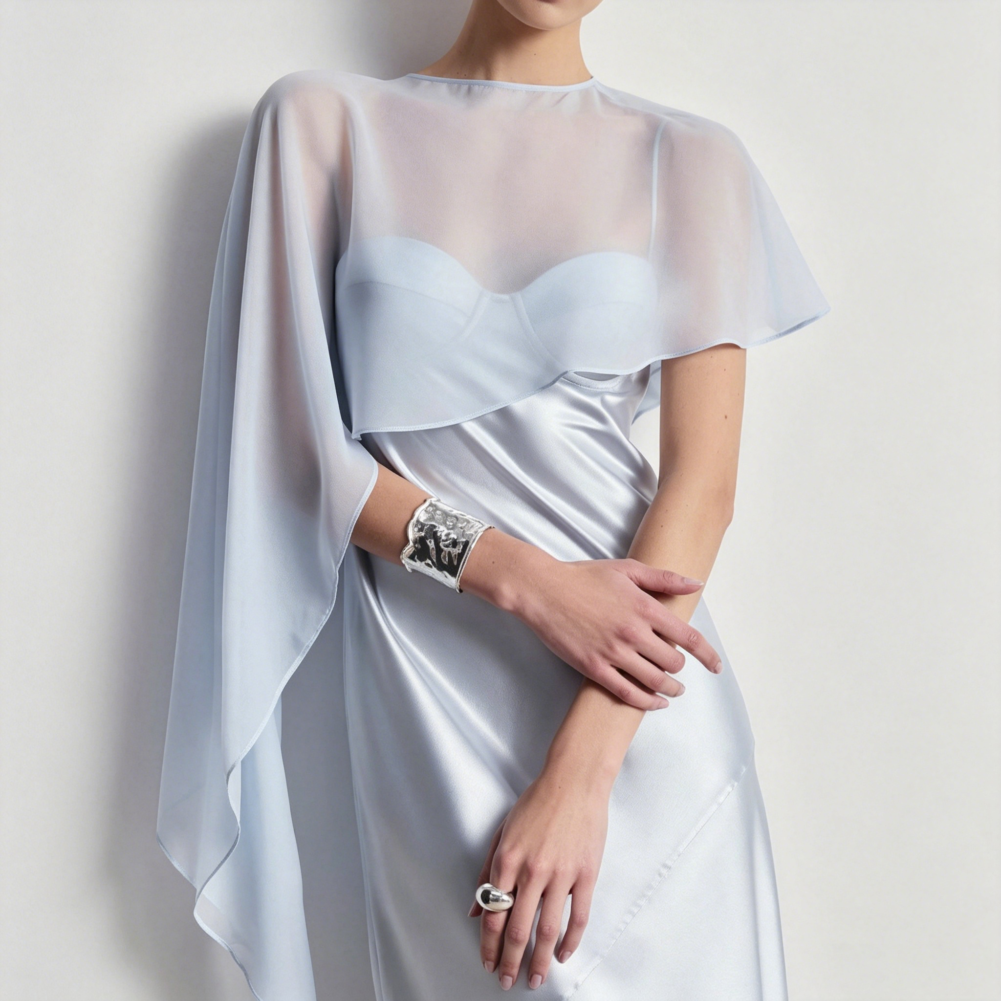 Elegant Evening Gown Party Wedding Asymmetrical Cape