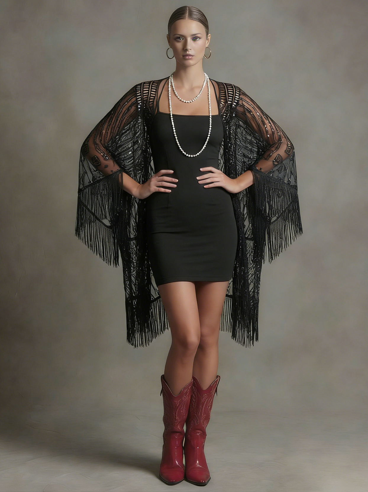 Vintage 1920s Elegant Sequins Tassel Fringe Women's Poncho Kimono