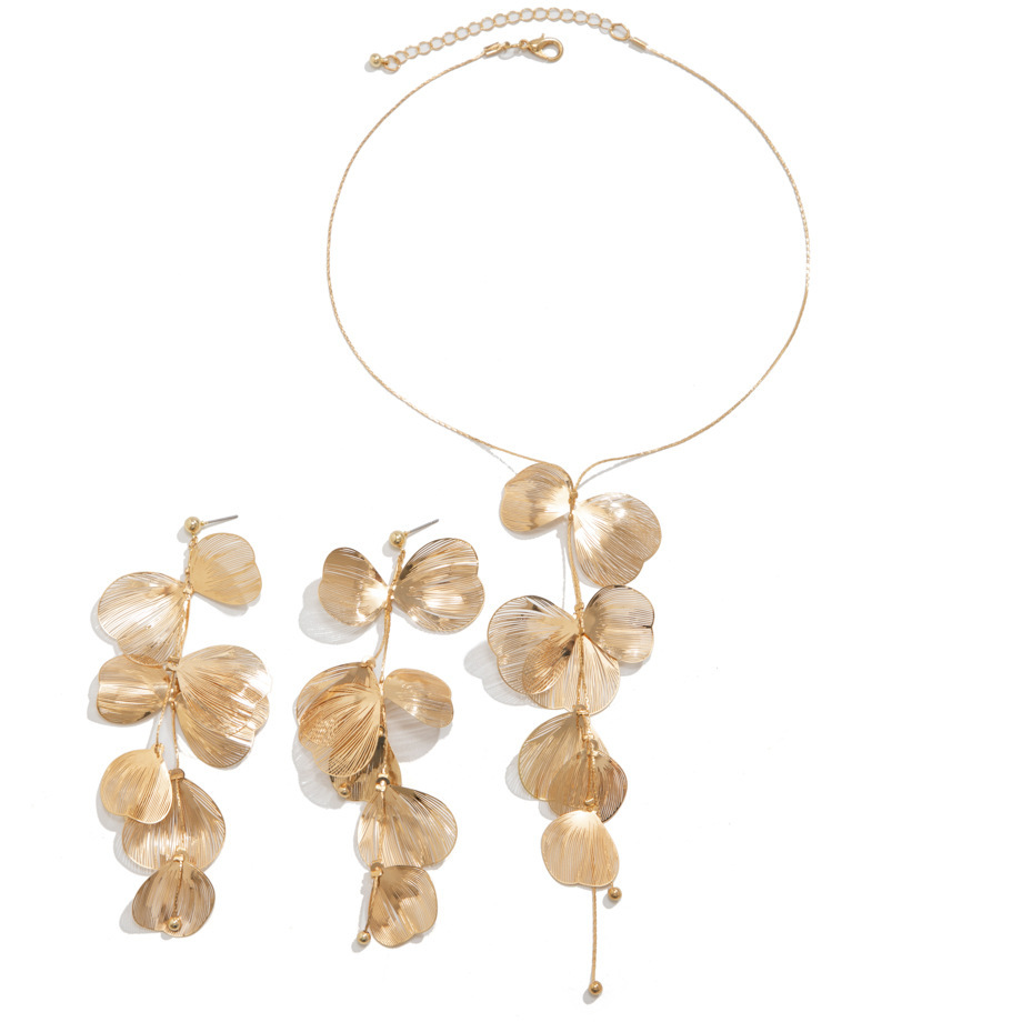 2pcs/set Ginkgo Leaf Tassel Necklace And Earrings Jewelry Set