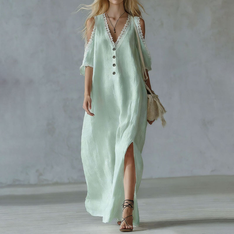 Vacation Lace Loose Off-shoulder Maxi Dress