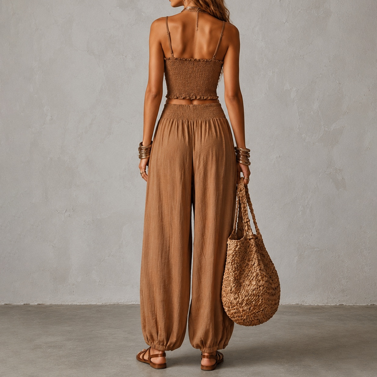 Strapless Cropped Tank Top And Lantern Pants Two-piece Set