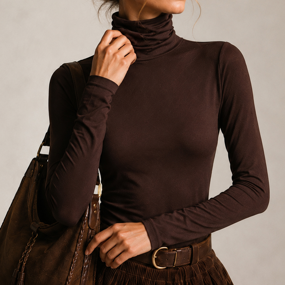 Base Layer Top And Corduroy High-waisted Midi Skirt Two-piece Set