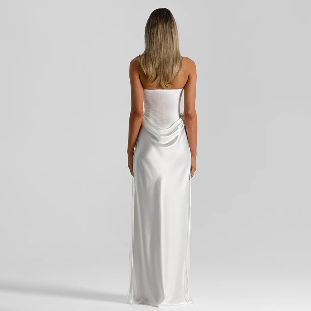 Solid Color Slim Fit Bandeau Jumpsuit And Skirt Two-piece Set