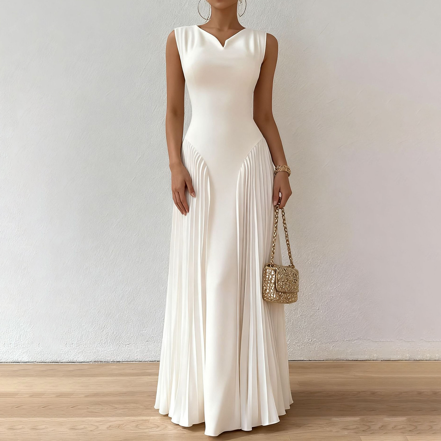 Elegant Pleated Waist Maxi Dress
