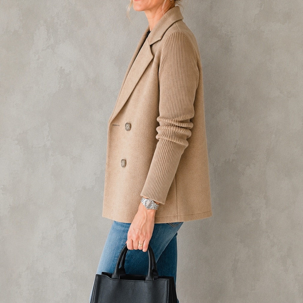 Elegant Knitted And Woolen Double-breasted Lapel Suit Jacket