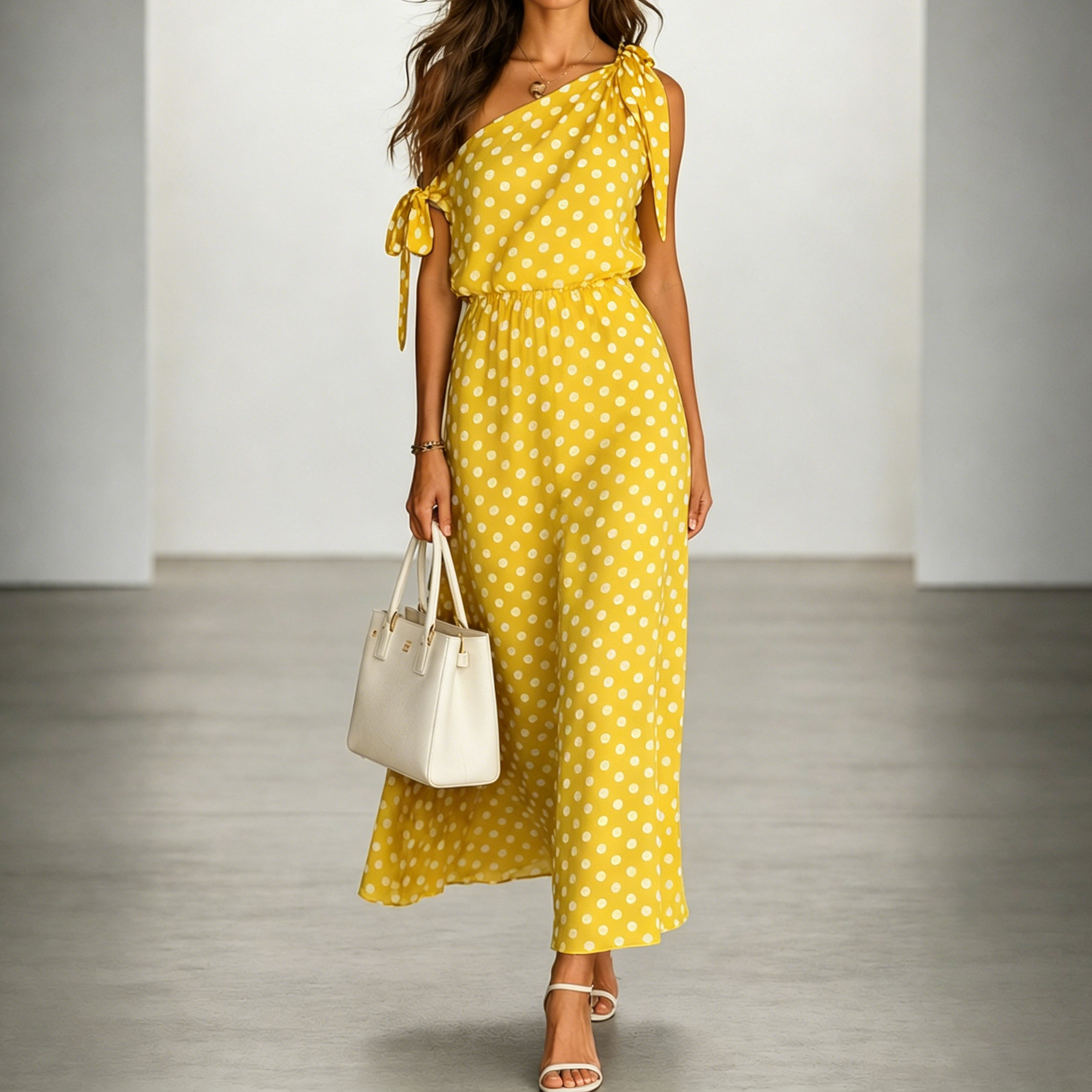 Elegant Off-shoulder Sleeveless Polka Dot Maxi Dress