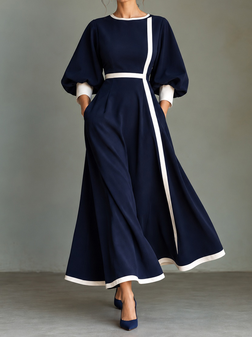 Elegant Three-quarter Length Lantern Sleeves Maxi Dress