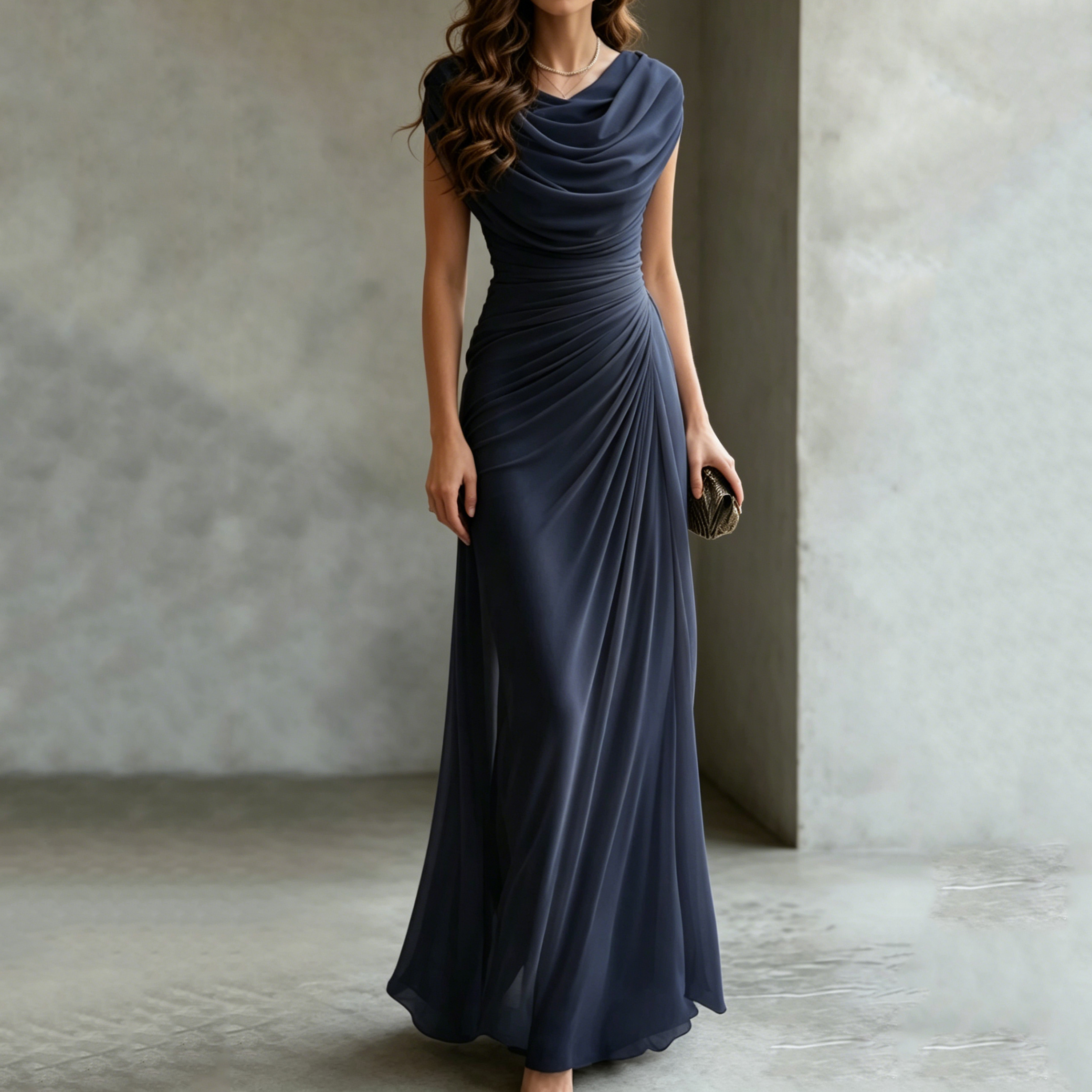 Elegant Pleated Neckline Irregular Dress