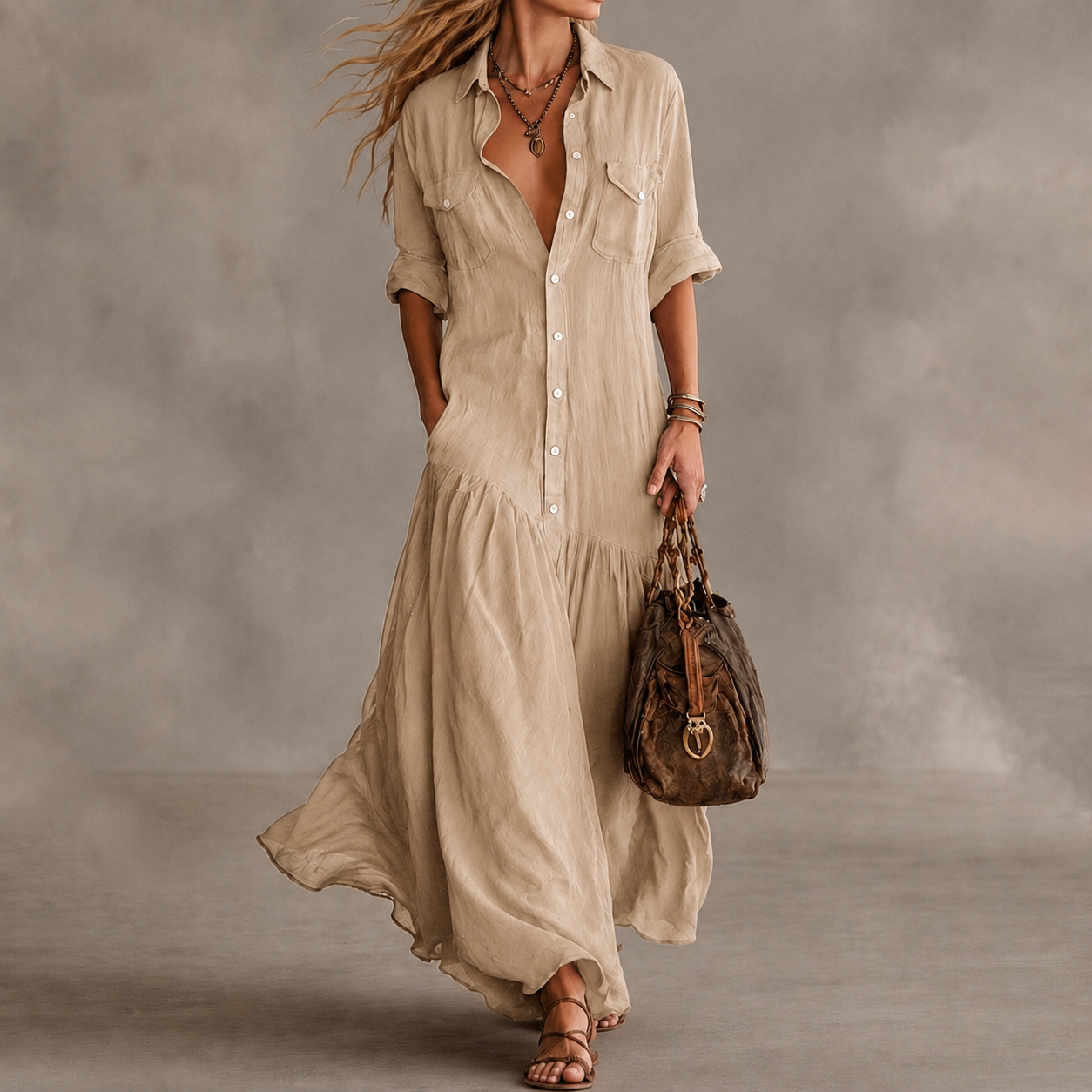 Vacation  Loose  Long Shirt Dress Maxi Dress