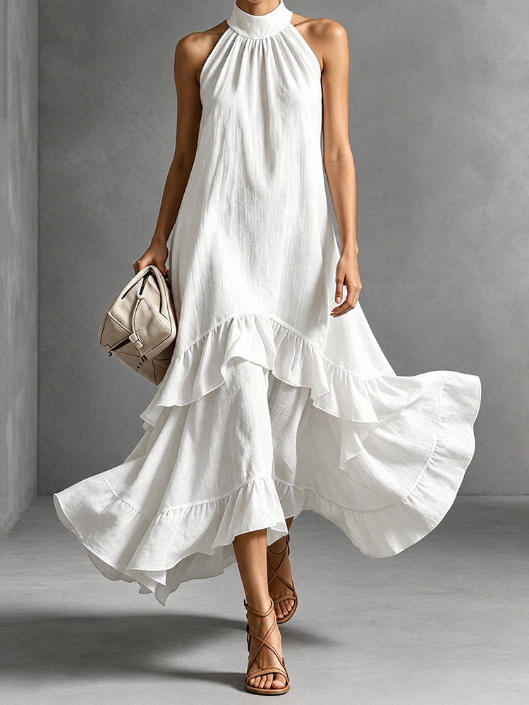Elegant Sleeveless Ruffles Maxi Dress