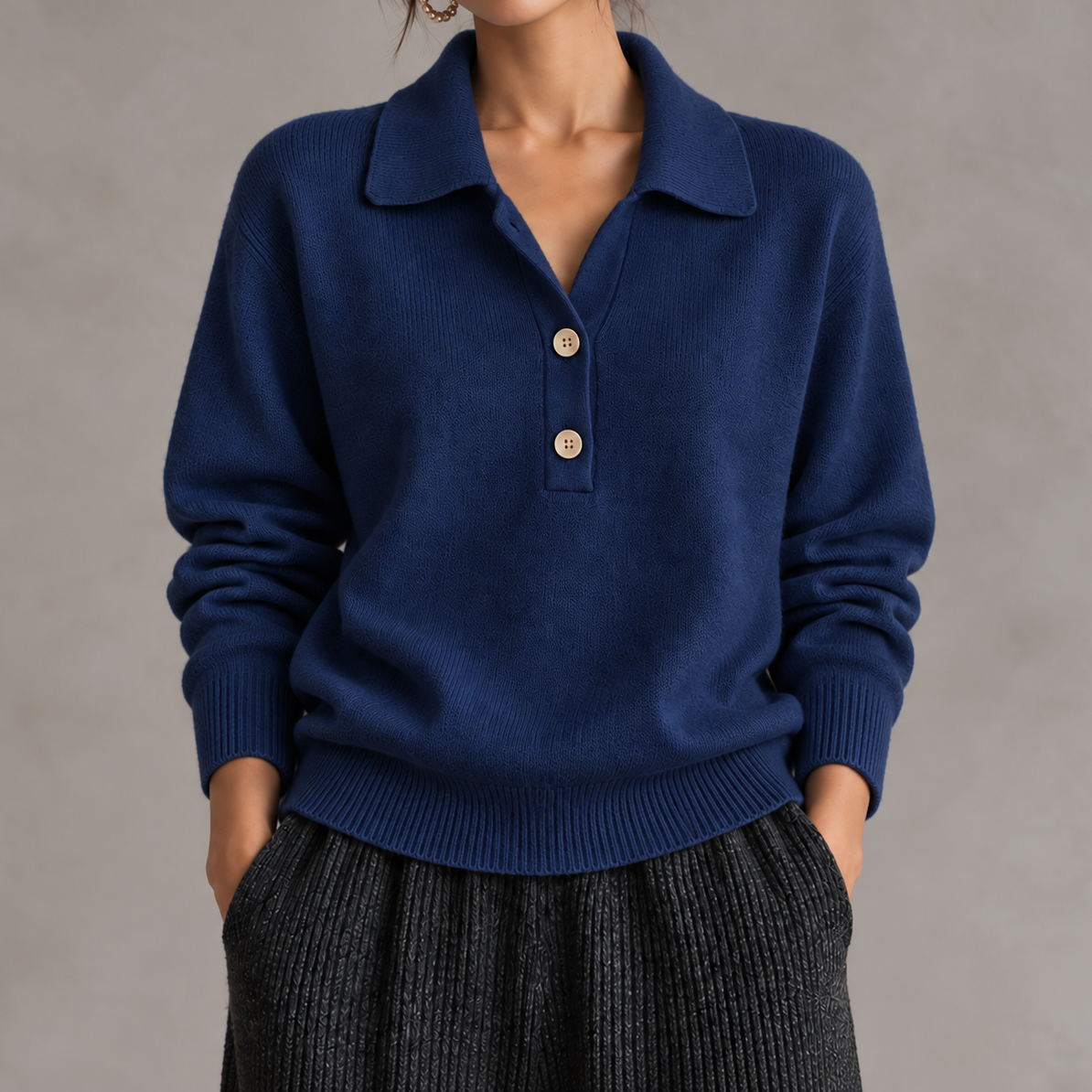 Elegance Collared Half-button Knit Top