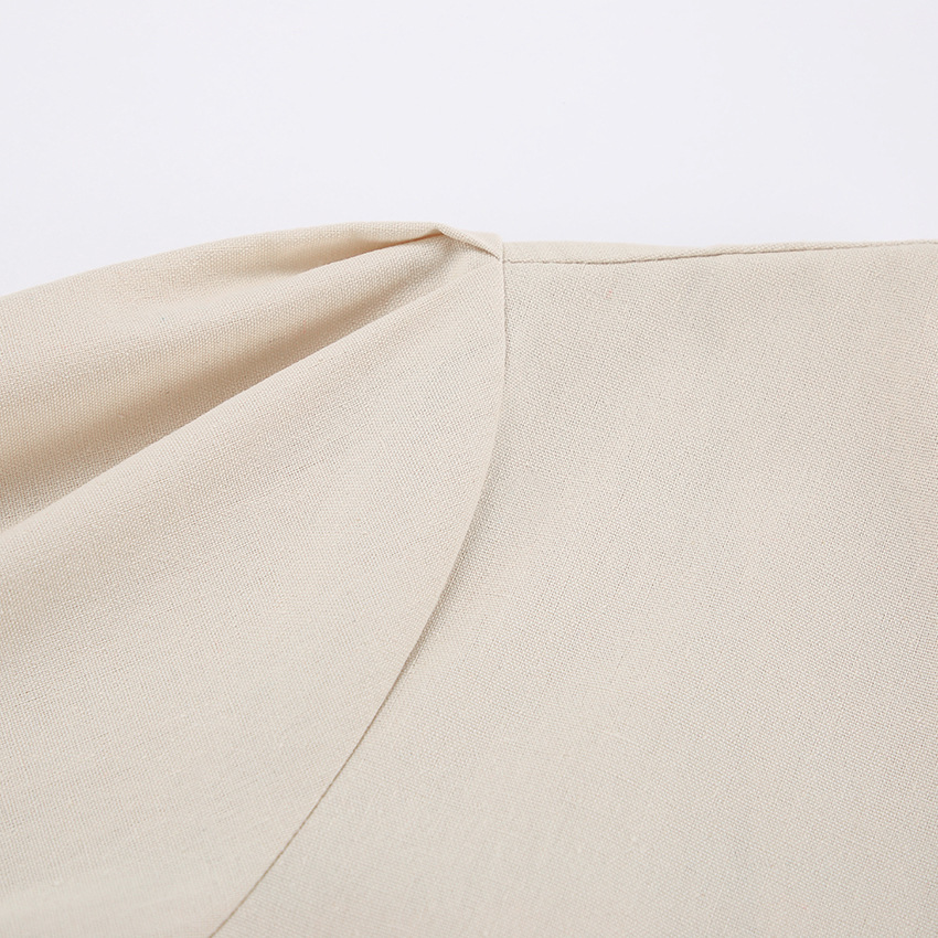 Vacation Cotton Linen Puff Sleeve V-neck Maxi Dress