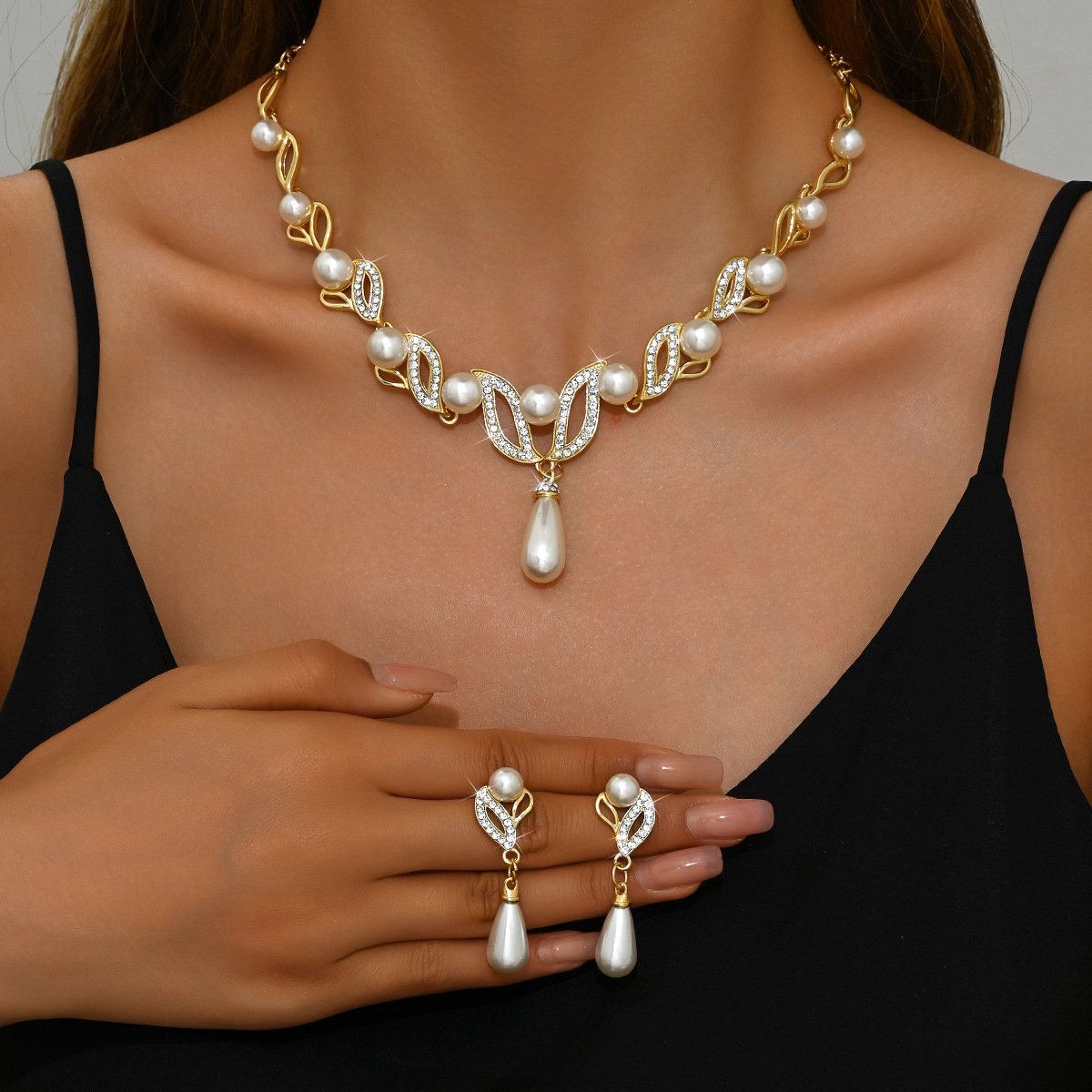 2pcs/set Elegant Imitation Pearl Necklace Earrings And Bracelet Party Jewelry Set