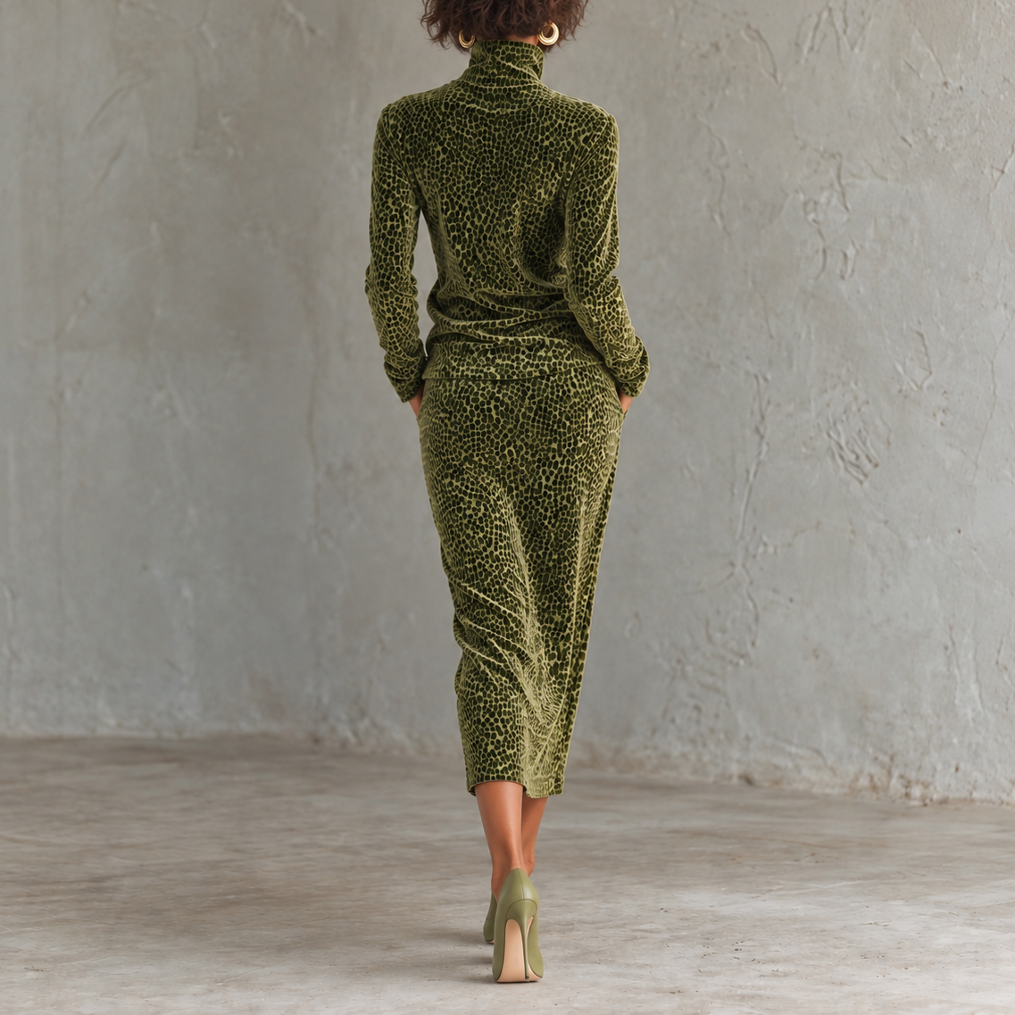 Leopard-print Long-sleeved Two-piece Set 