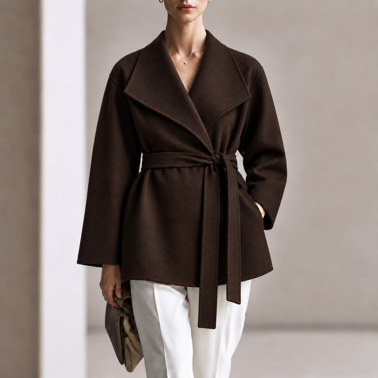 Elegant Double-faced Wool-blend Belted Coat