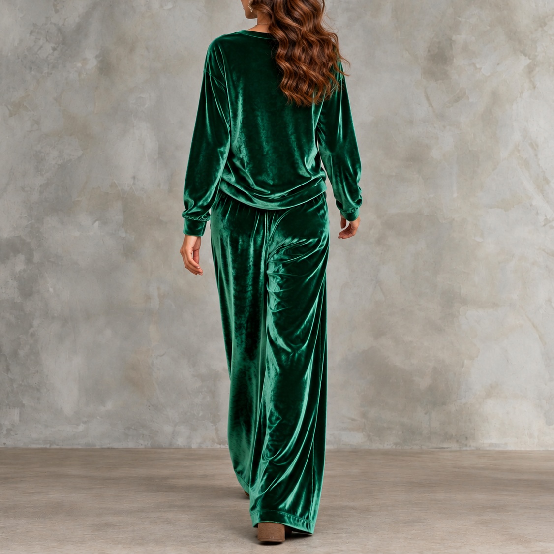 Elegance Velvet Long-sleeved Crew-neck Pullover And Trousers Set