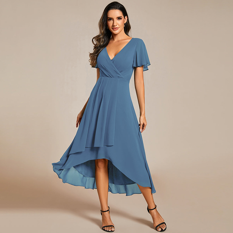Vintage Ruffles Elegant Chiffon V-neck Flowy Dress