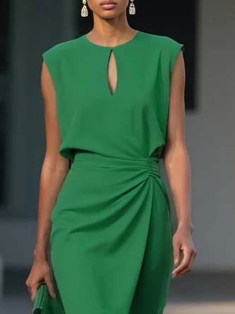Retro Solid Color Elegant Slim-fit Dress