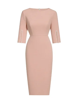 Elegant Solid Color Round Neck Midi Dress