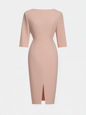 Elegant Solid Color Round Neck Midi Dress