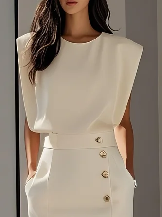 Elegant Solid Color Round Neck Sleeveless Slit Midi Dress