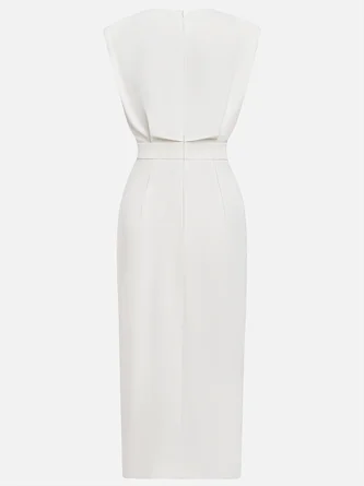 Elegant Solid Color Round Neck Sleeveless Slit Midi Dress
