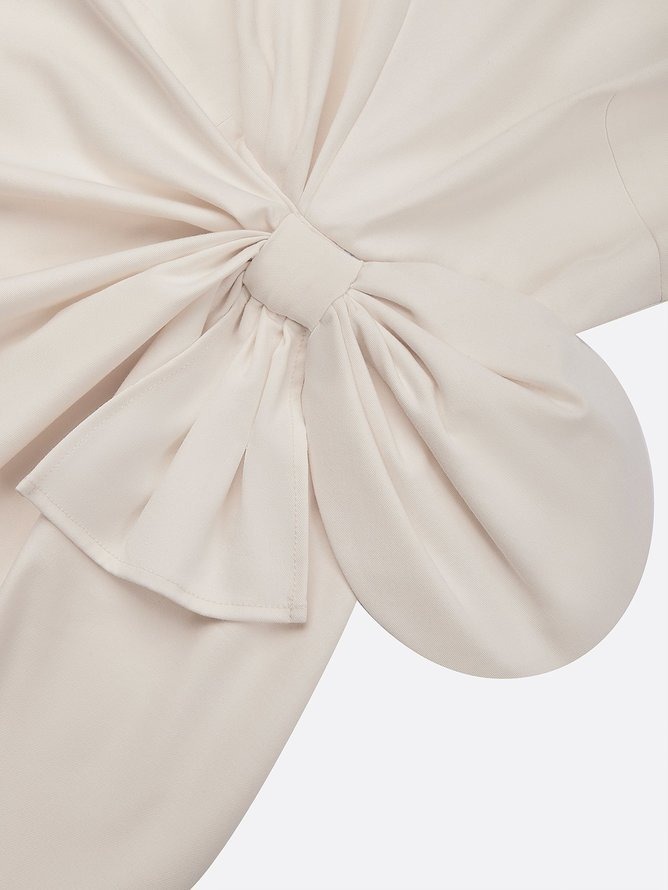 Women's Fashion Bow Sleeveless Solid Color Midi Dress