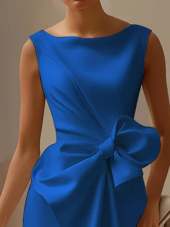Women's Fashion Bow Sleeveless Solid Color Midi Dress