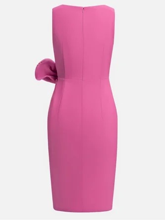 Women's Fashion Bow Sleeveless Solid Color Midi Dress