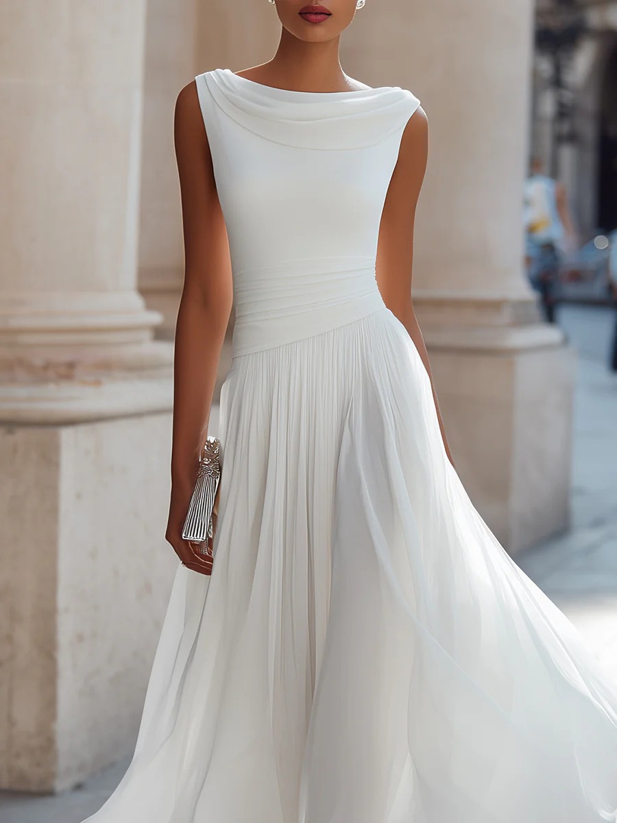 Elegant Stacked Neckline Waist Slimming Midi Dress
