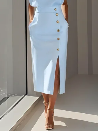 Elegant Solid Color Round Neck Sleeveless Slit Midi Dress