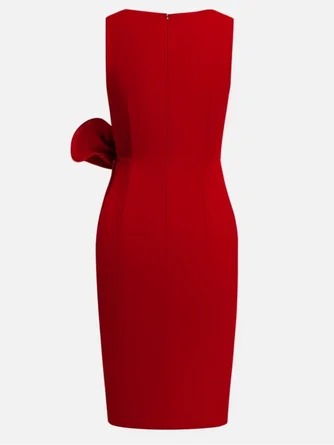 Women's Fashion Bow Sleeveless Solid Color Midi Dress