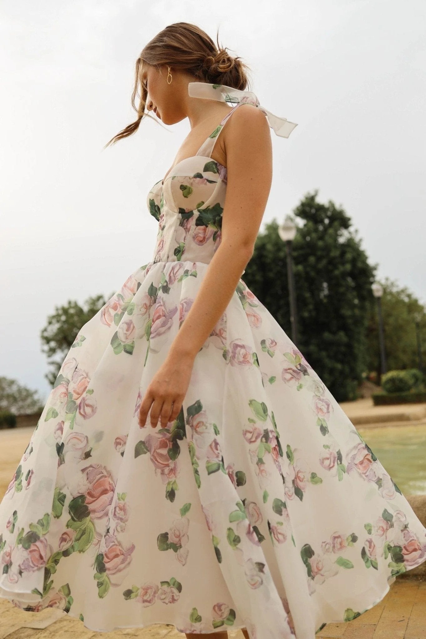 Stylish Organza Elegant Printed Midi Dress