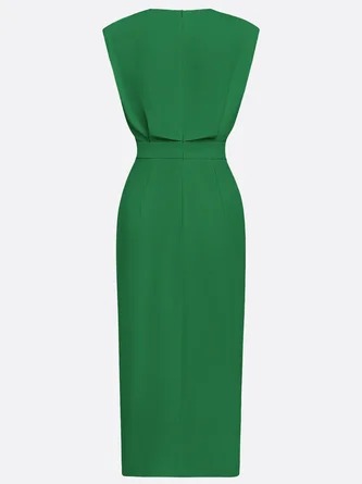 Elegant Solid Color Round Neck Sleeveless Slit Midi Dress