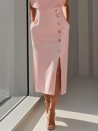 Elegant Solid Color Round Neck Sleeveless Slit Midi Dress